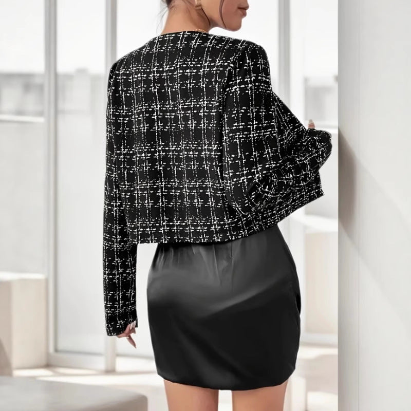 Elegant Tweed Jacket with Gold Buttons