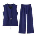 Women's Elegant Blazer and Trouser Ensemble with Modern Belt