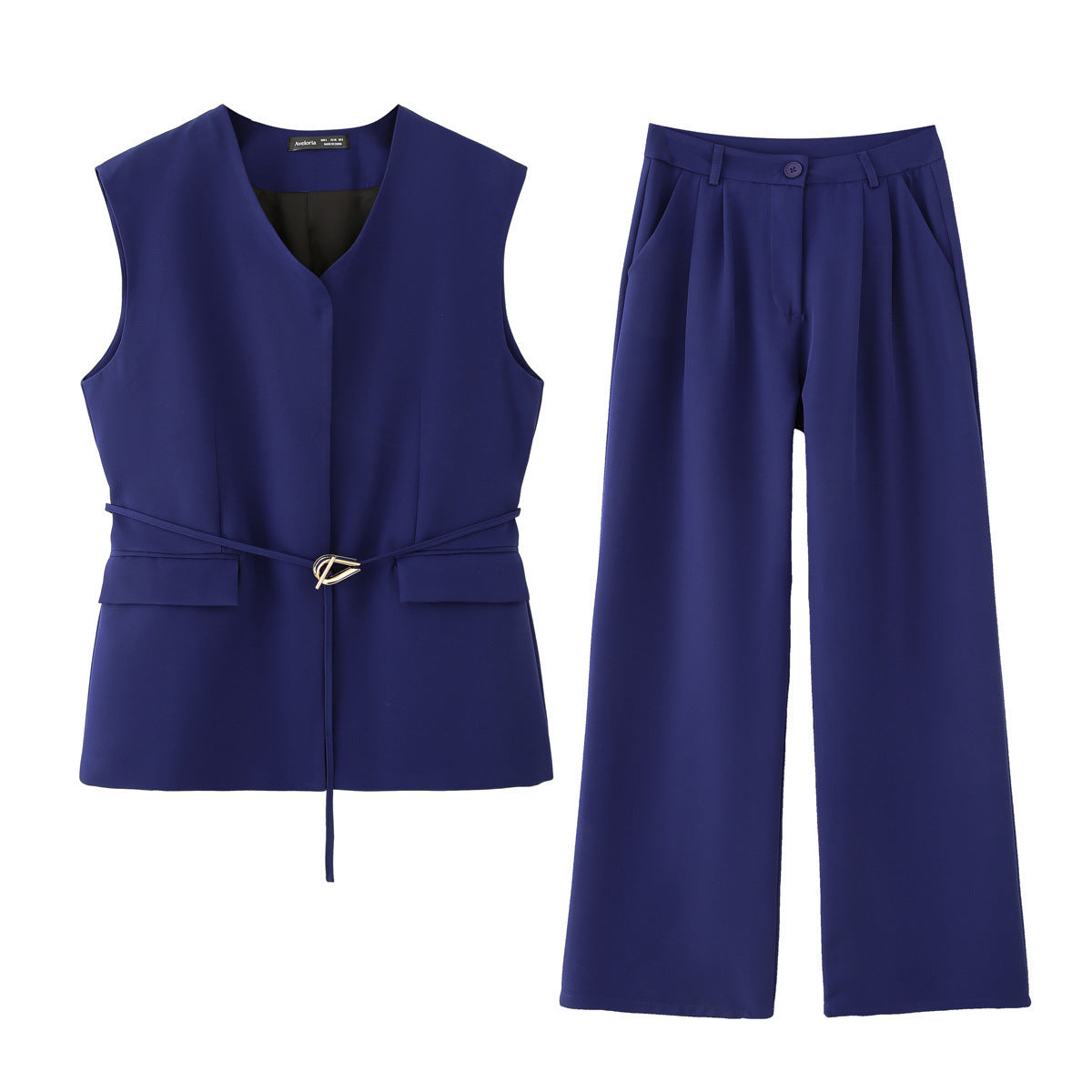 Women's Elegant Blazer and Trouser Ensemble with Modern Belt