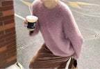Women's Fluffy Pullover with Casual Fit and High Crew Neck