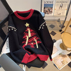 Women's Festive Knit Sweater with Christmas Tree Motif and Playful Accents