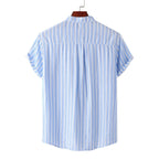 Women's Short-Sleeve Shirt with Casual Stand-Up Collar and Fine Stripe Pattern