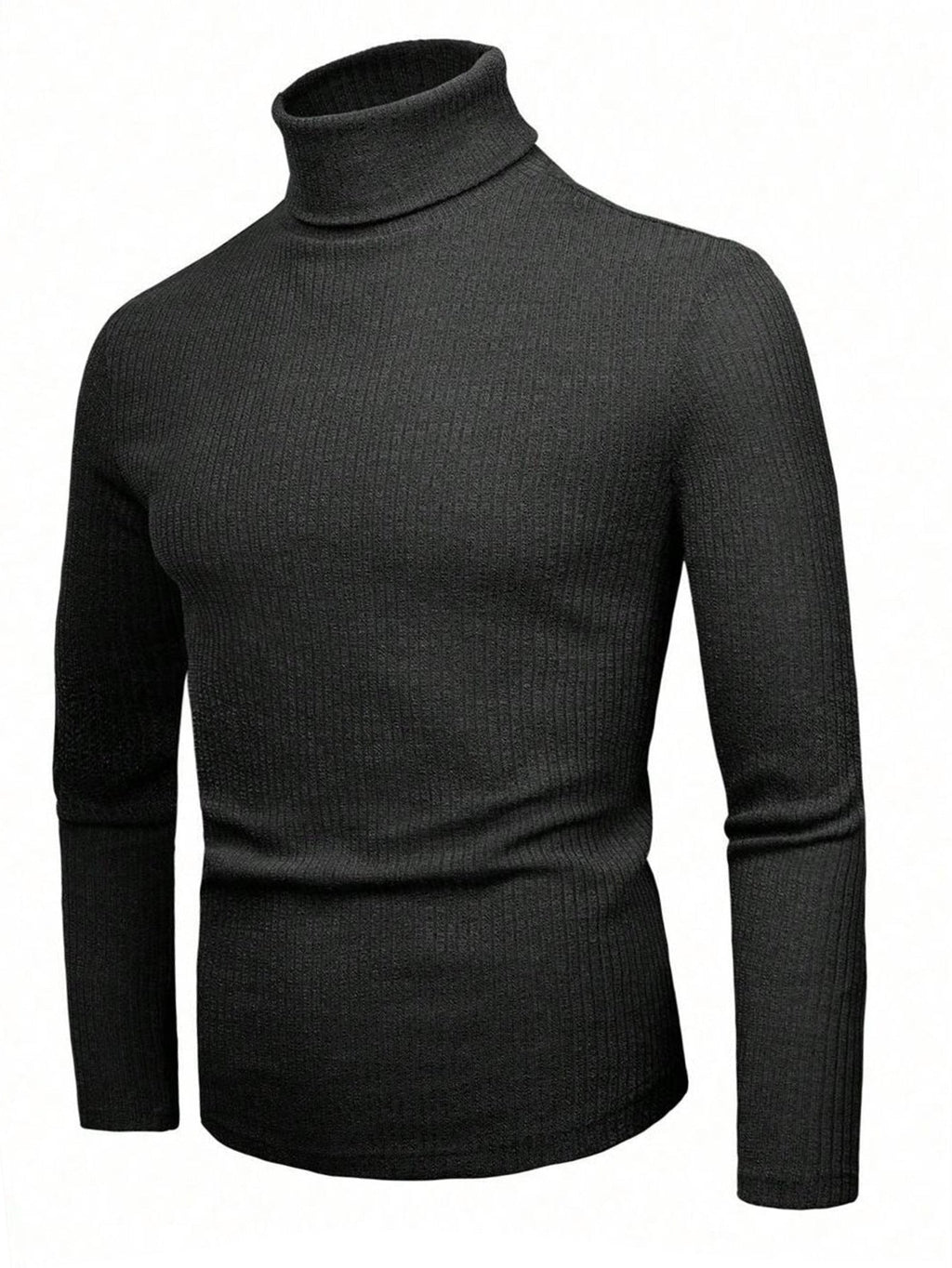 Elegant Knit Sweater with High Collar and Fine Ribbed Texture