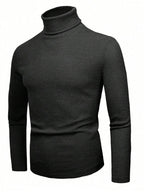 Elegant Knit Sweater with High Collar and Fine Ribbed Texture