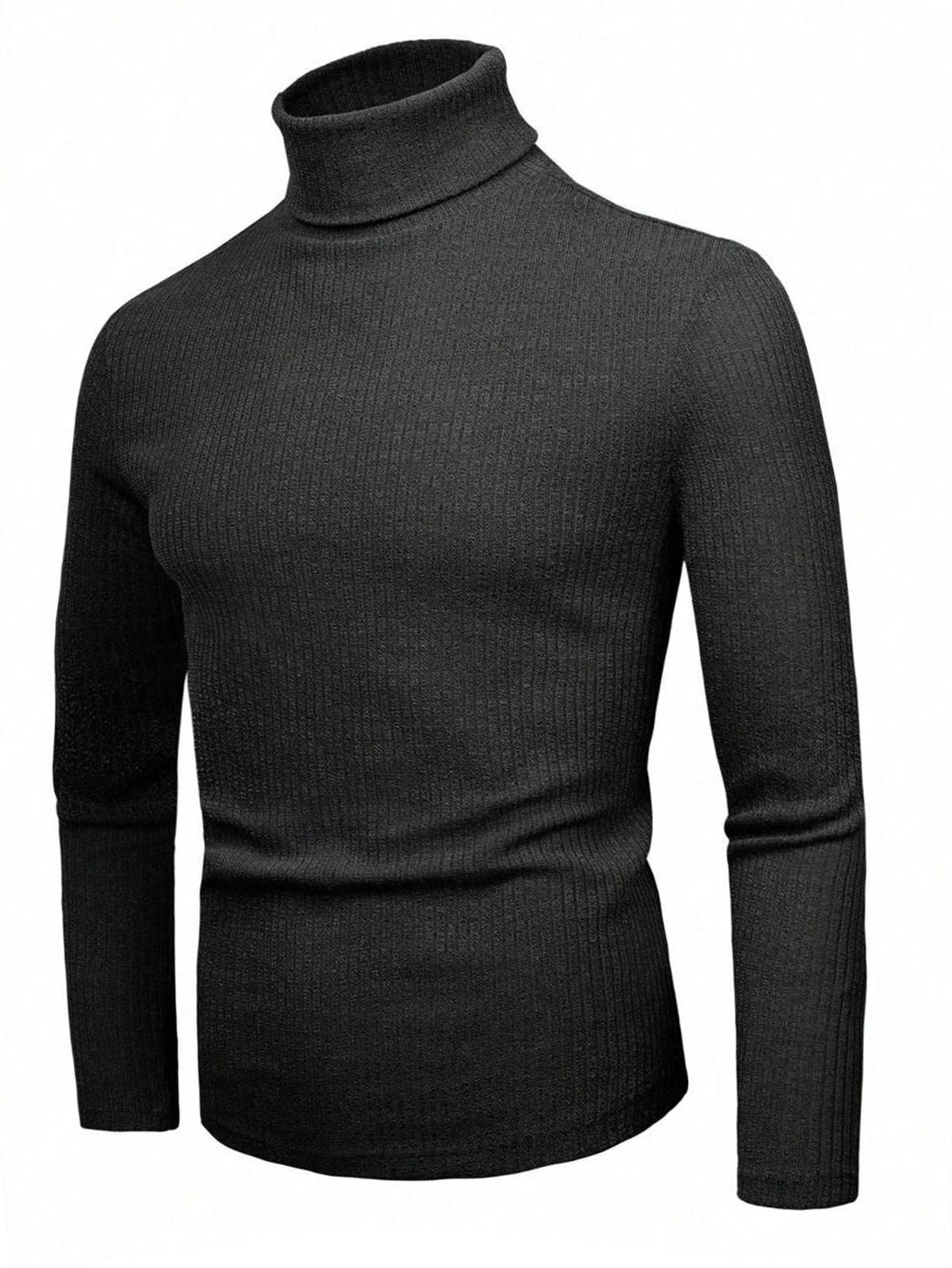 Elegant Knit Sweater with High Collar and Fine Ribbed Texture