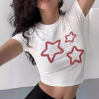 Women's Crop T-Shirt with Graphic Print and Star Design