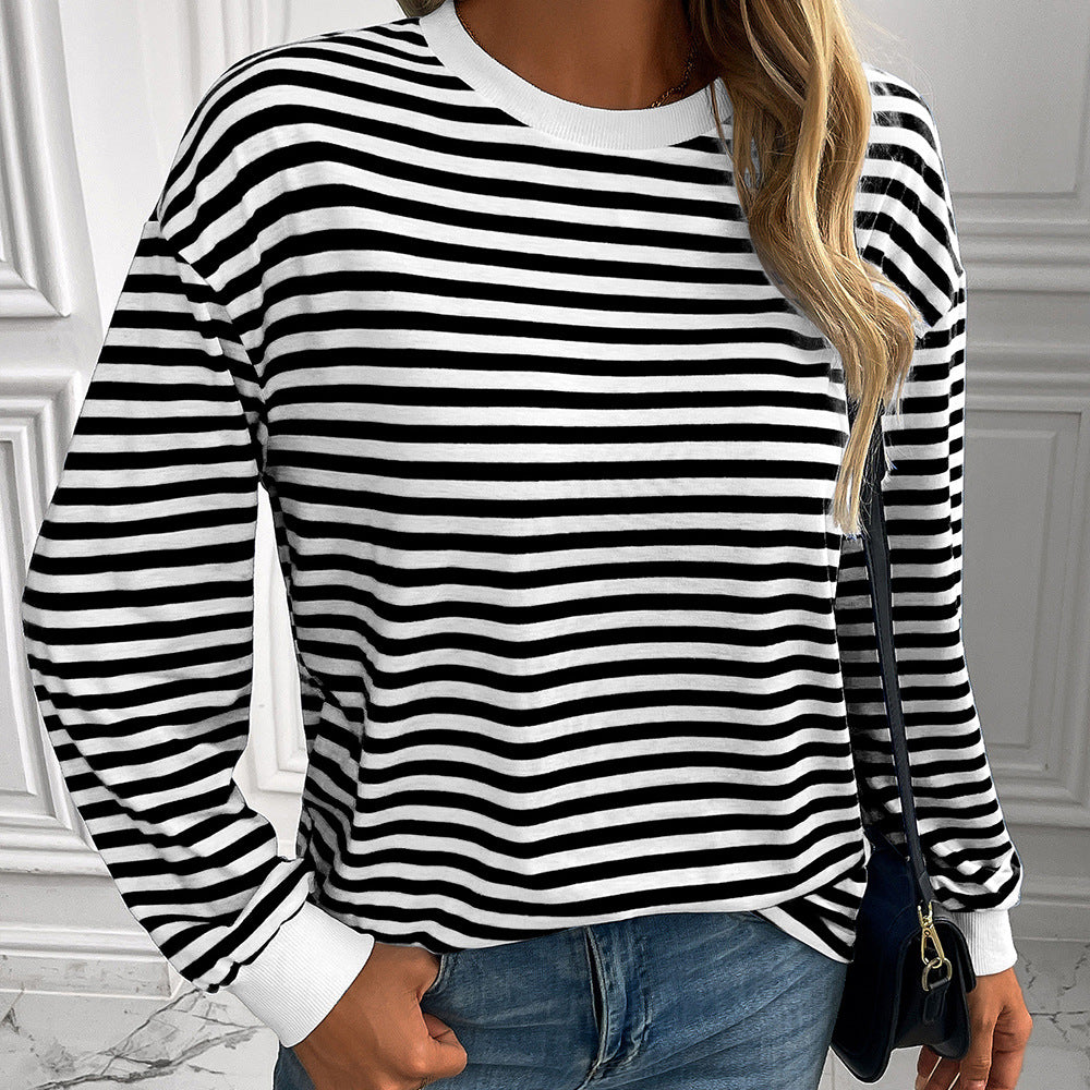 Women's Striped Long-Sleeve Sweater with Casual Fit