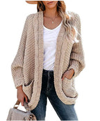 Women's Chunky Knit Jacket with Casual Contours and Large Pockets