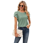 Women's Elegant Blouse with Ruffled Sleeves and Eyelet Pattern