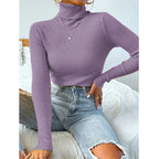 Elegant Women's Turtleneck Sweater with Fine Ribbed Texture