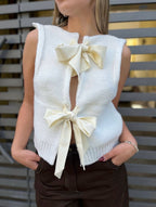 Women's Sleeveless Knit Vest with Back Bows