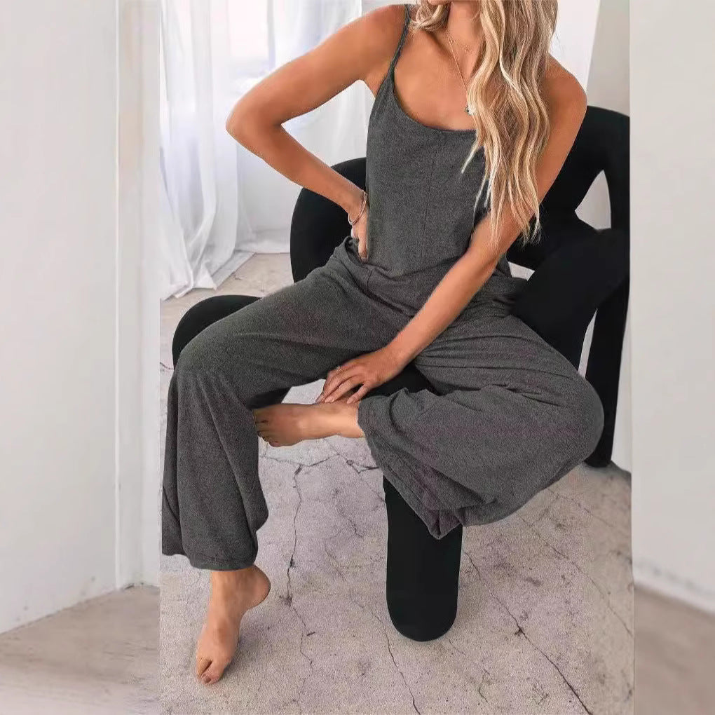 Women's Airy Jumpsuit with Pockets and Spaghetti Straps