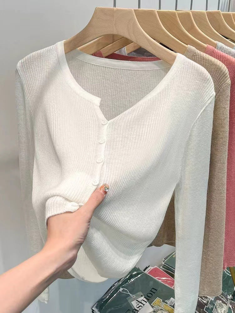 Women's Fitted Cardigan with Button Closure and Ribbed Texture