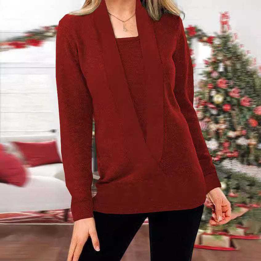 Women's Elegant V-Neck Sweater with Textured Design