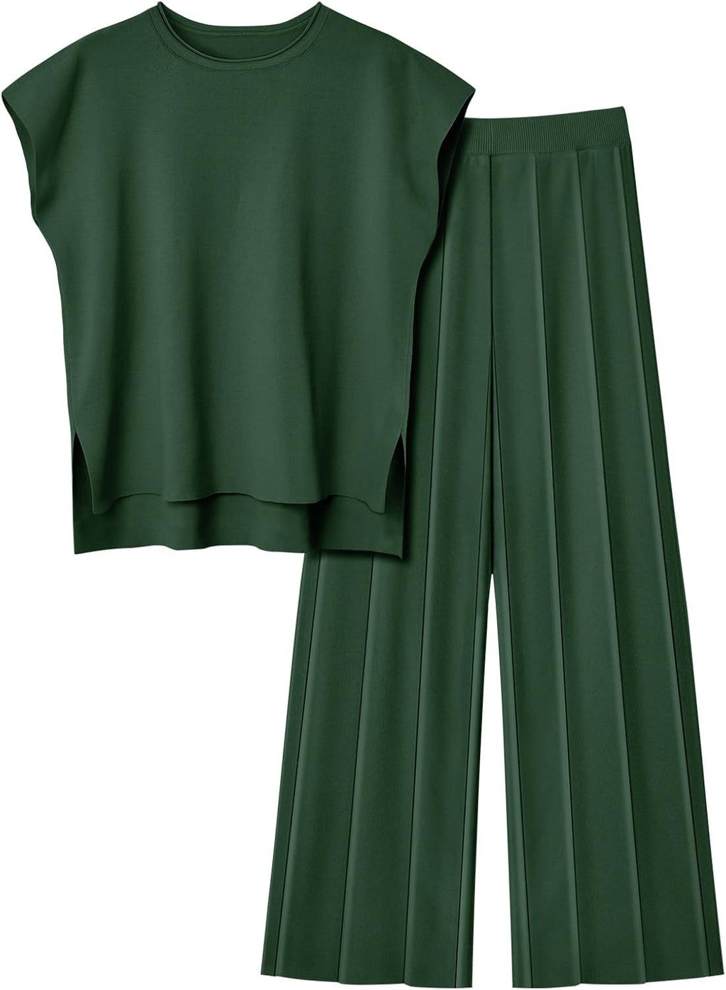 Elegant Women's Short-Sleeve Top and Pleated Trousers Set