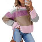 Women's Chunky Knit Sweater with Color Block Design and Oversized Fit
