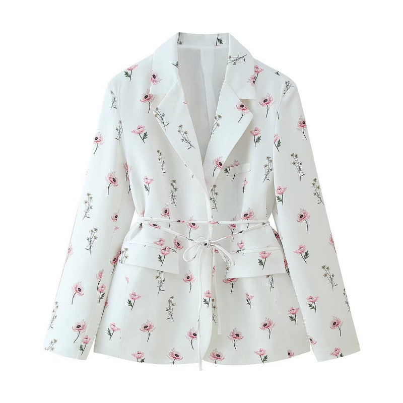 Women's Floral Blazer with Belt