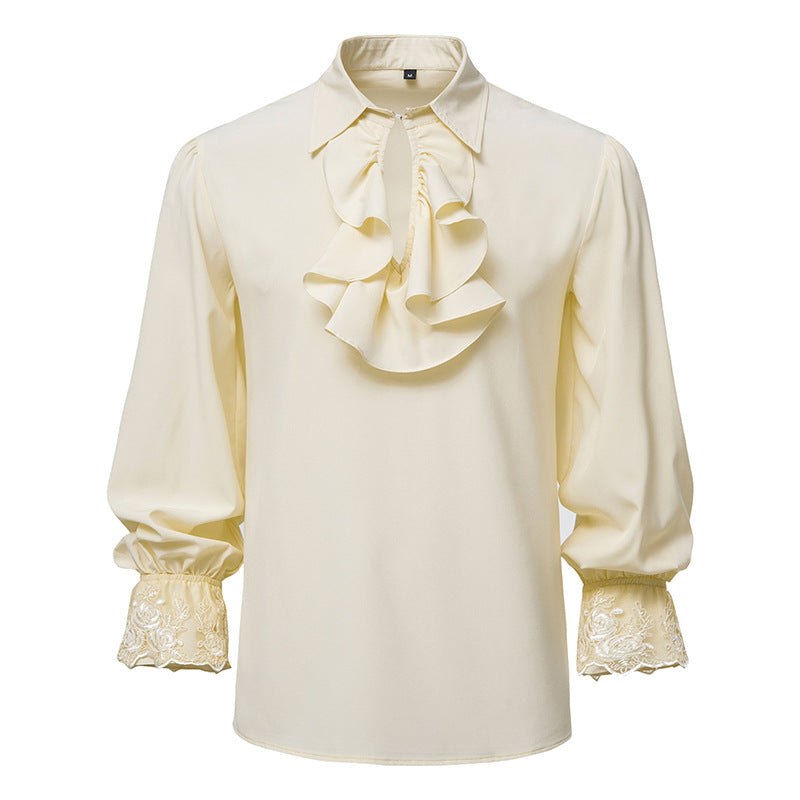 Women's Blouse with Ruffle Details and Lace Trim