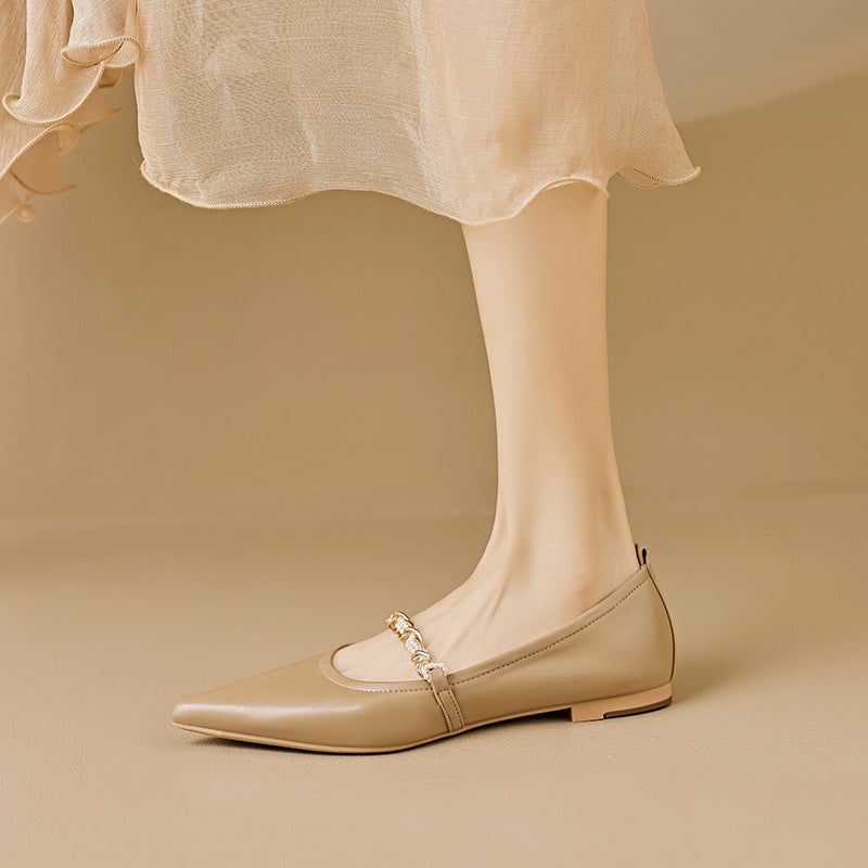 Women's Leather Ballet Flats with Chain Detail