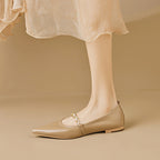 Women's Leather Ballet Flats with Chain Detail