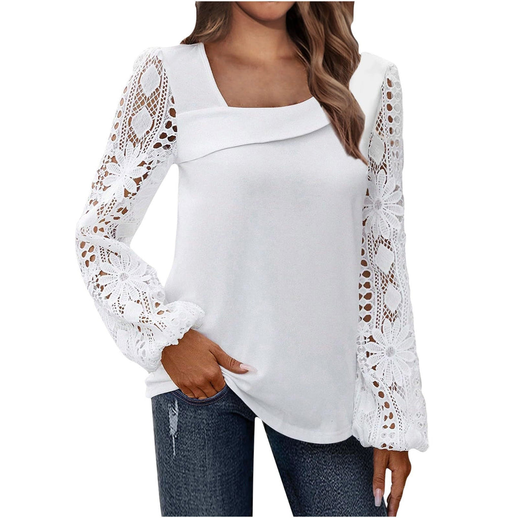 Women's Blouse with Floral Lace Sleeves and Voluminous Fit