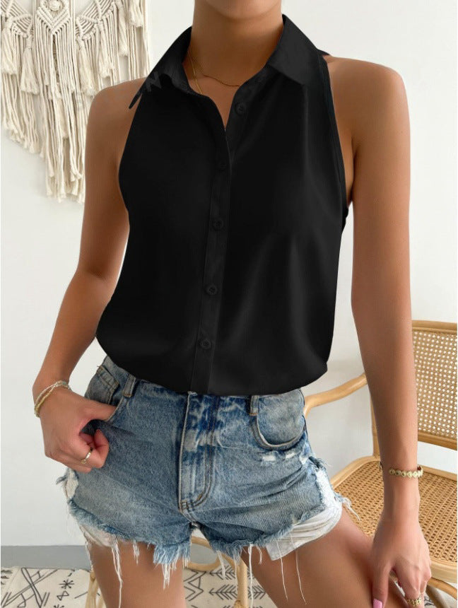 Women's Sleeveless Shirt with Classic Collar