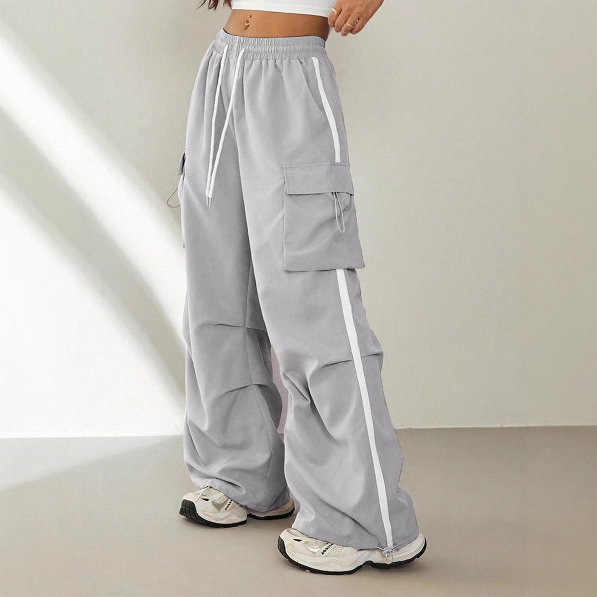 Women's Cargo Pants with Side Pockets and Elastic Waistband