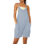 Women's Casual Jumpsuit with Deep Neckline and Practical Pockets