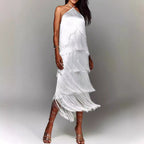 Elegant Fringe Maxi Dress with Shimmering Detail