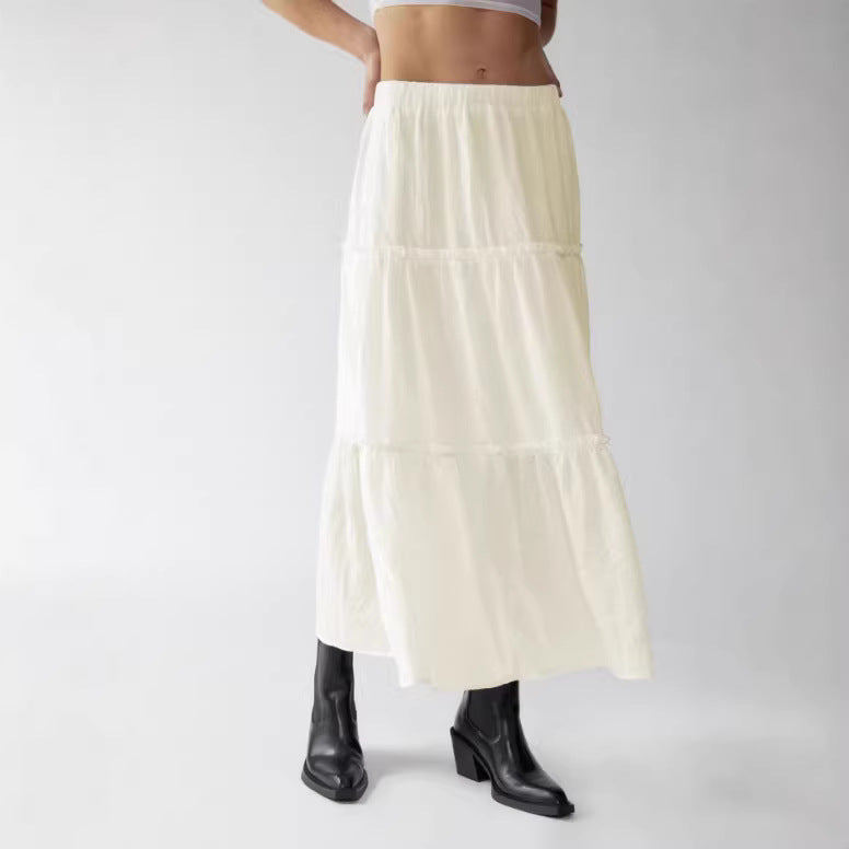 Women's Airy Cotton Maxi Skirt with Ruffle Details