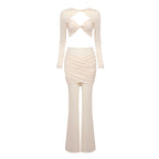 Elegant Crop Top and Wide-Leg Trouser Set