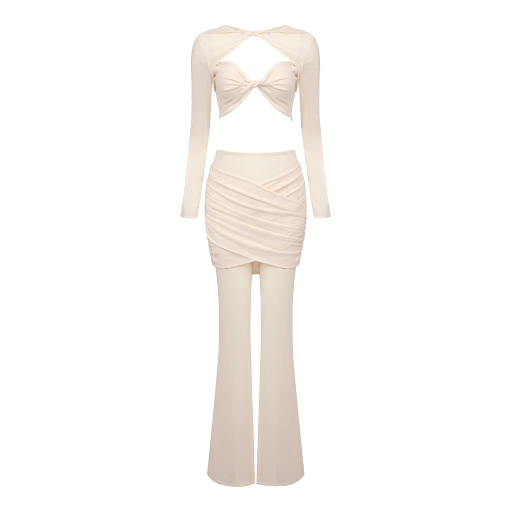 Elegant Crop Top and Wide-Leg Trouser Set