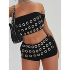 Women's Fashionable Mini Skirt with Asymmetrical Cut and Metallic Details