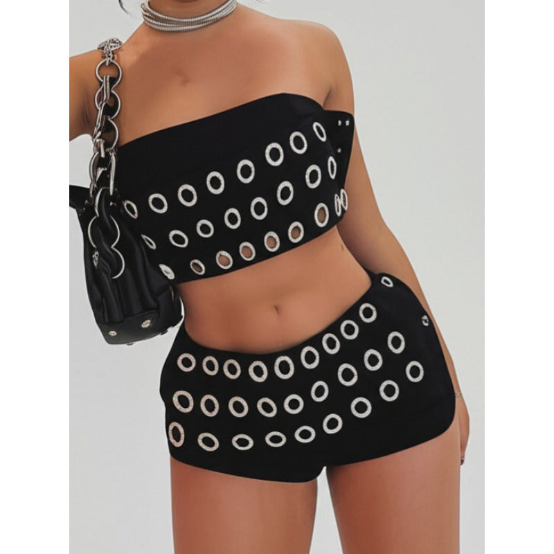Women's Fashionable Mini Skirt with Asymmetrical Cut and Metallic Details