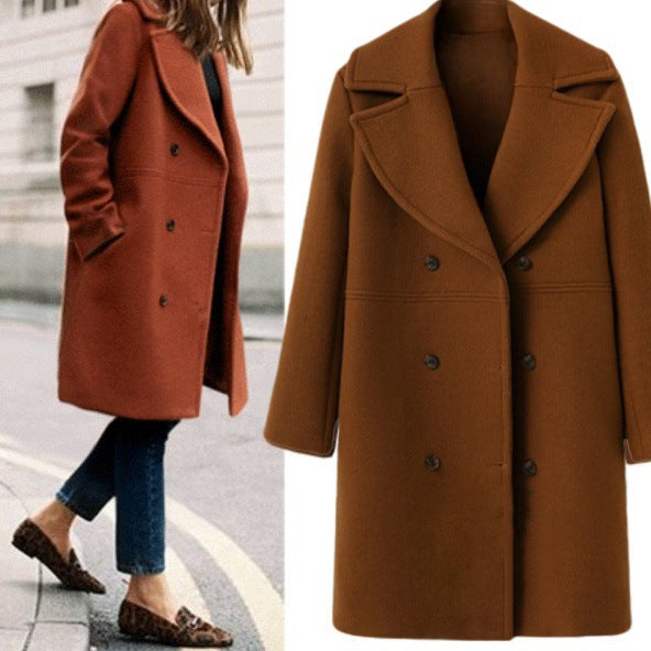 Women's Elegant Double-Breasted Coat with Modern Lapel