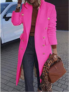 Women's Elegant Double-Breasted Coat with Gold Buttons and Tailored Fit