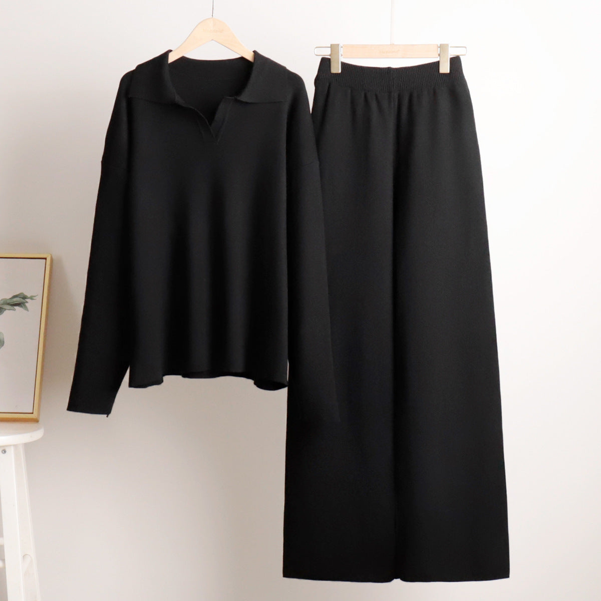Women's Casual Polo Shirt and Wide Leggings Set