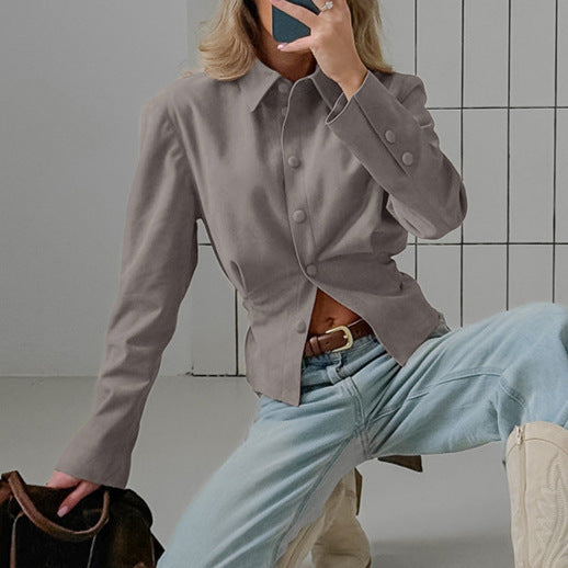 Elegant Suede-Look Jacket with Casual Fit and Button Details