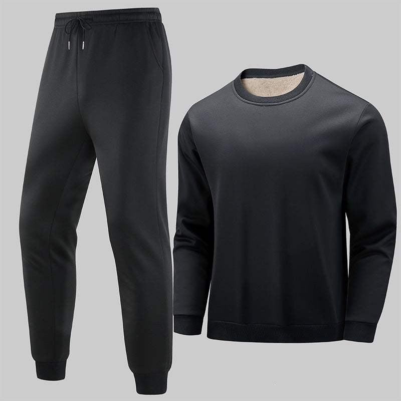 Men's Thermo Fleece Lounge Set with Crew Neck Sweater & Tapered Jogging Pants