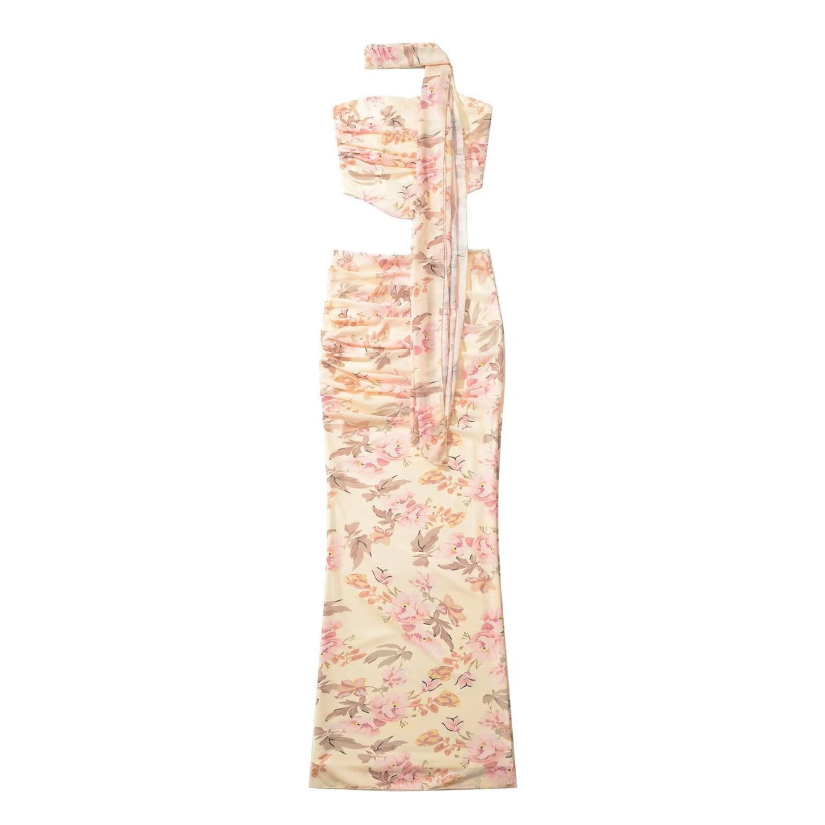 Women's Maxi Skirt with Refined Ruffle Details and Floral Appliqués