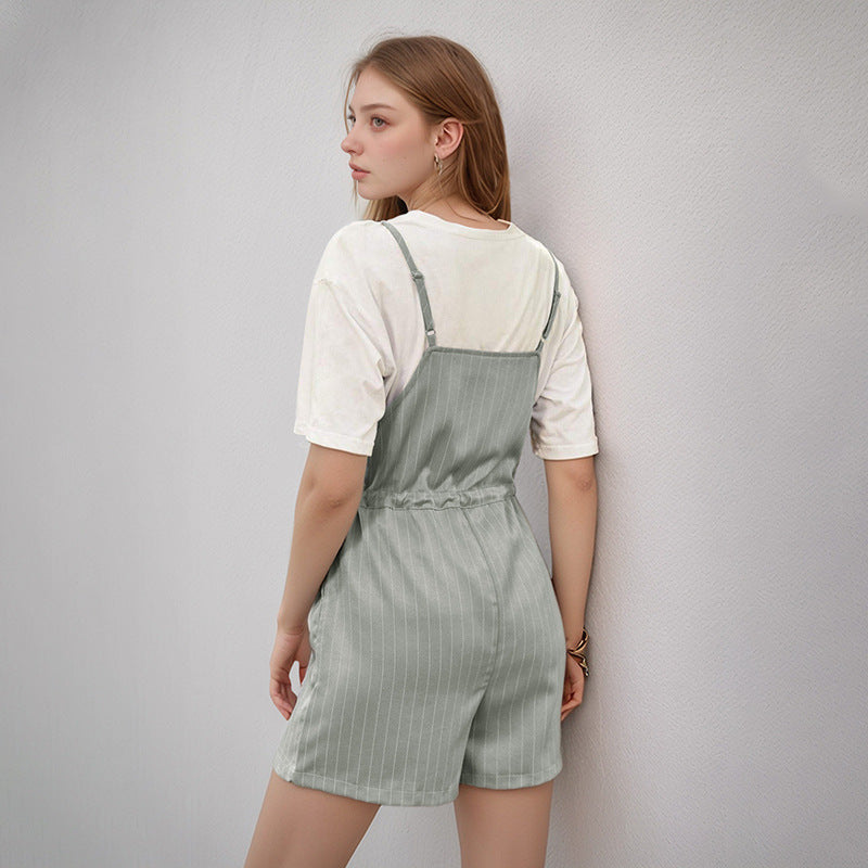Women's Striped Jumpsuit with Adjustable Waist
