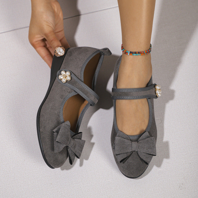 Women's Ballet Flats with Attractive Bow and Elegant Jewelry Detail