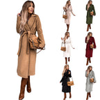 Elegant Long Coat with Belt and Open Pockets