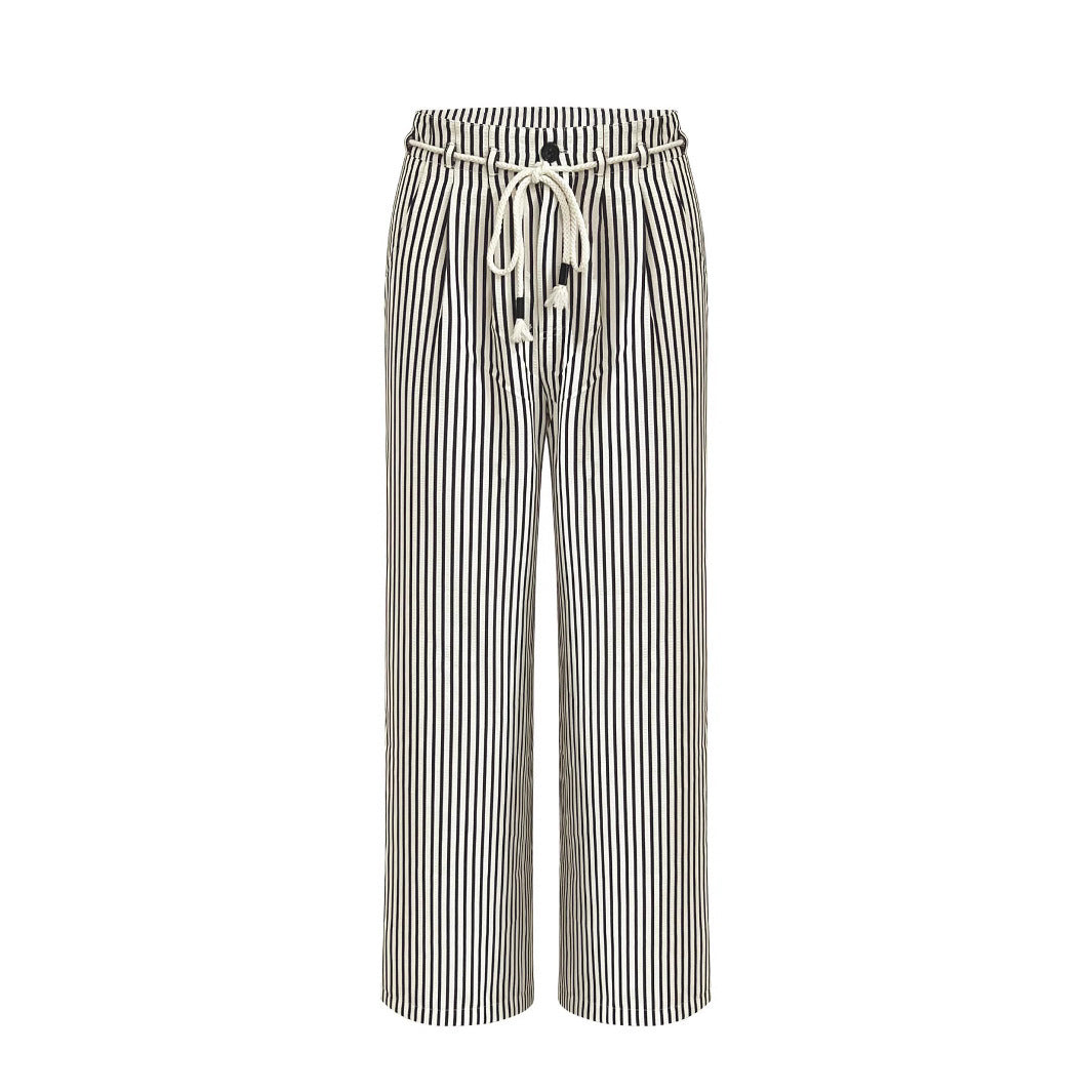 Women's Comfortable Beach Pants with Casual Stripe Pattern and Braided Waistband