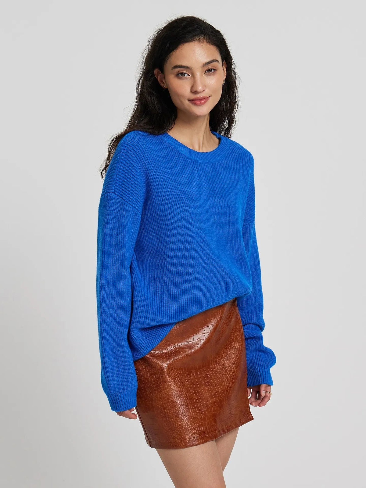 Women's Large, Soft Knit Sweater with Dropped Shoulders