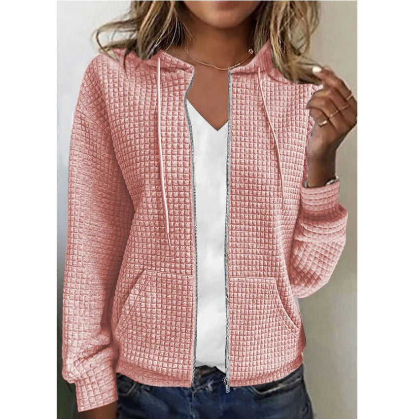 Women's Waffle Knit Jacket with Pockets