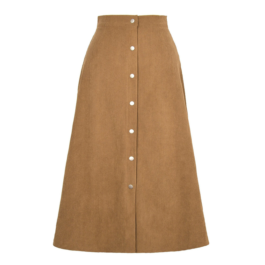 Textured Corduroy Maxi Skirt with Button Detail