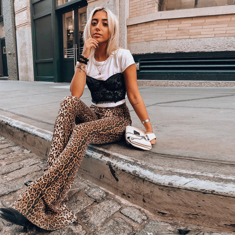 Women's Flared Jeans with Leopard Print