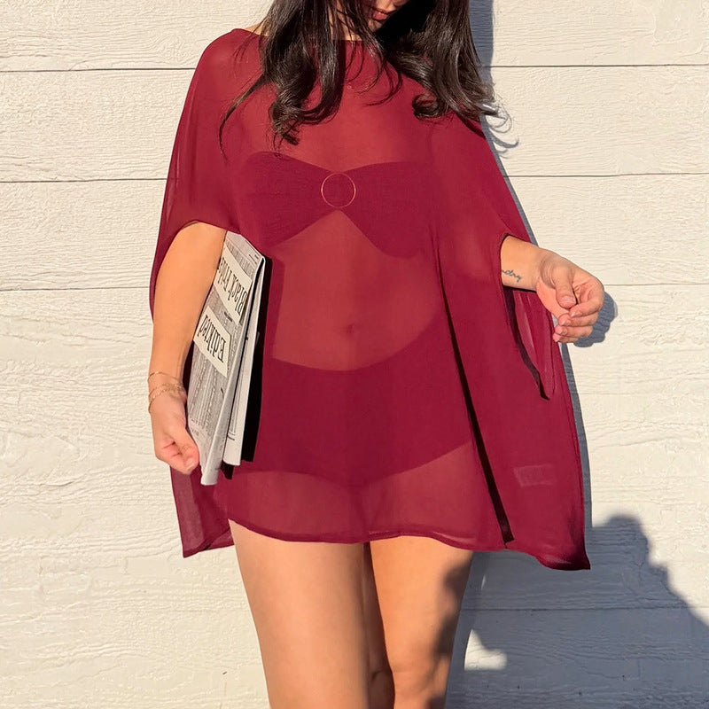 Elegant Sheer Poncho with Macramé Detail