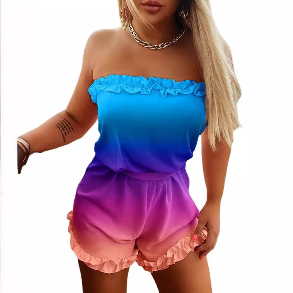 Women's Casual Ruffled Gradient Jumpsuit